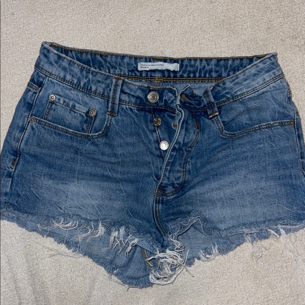 Zara Blue Jean Shorts Distressed Raw Hem